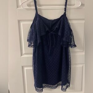 Elegant Navy Blue Women's Blouse sheer polka dot tie front